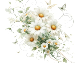 Watercolor Daisy Clipart: Spring Floral PNG Set (Digital Download)