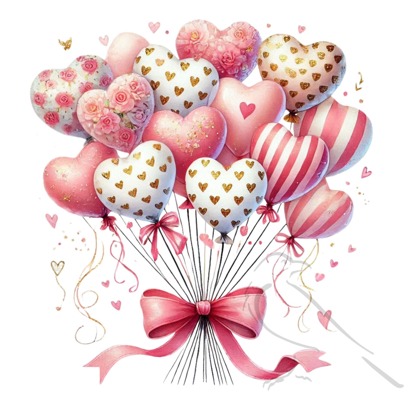 Watercolor Valentine Heart Balloons PNG Clipart (digital Download ...