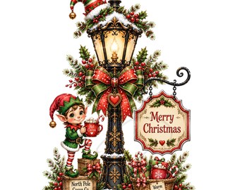 Christmas Lamp Post Clipart | Whimsical Winter Scene (PNG Download)