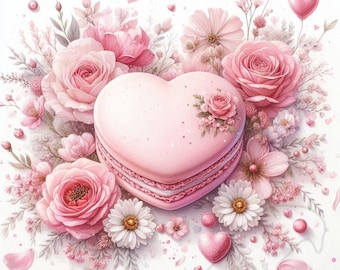 Valentines Day Clipart:  French Macarons,  (PNG Digital Download) Set of 23 With Background