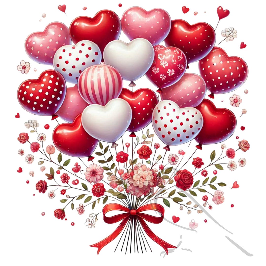 Watercolor Valentine Heart Balloons PNG Clipart (digital Download) - Etsy