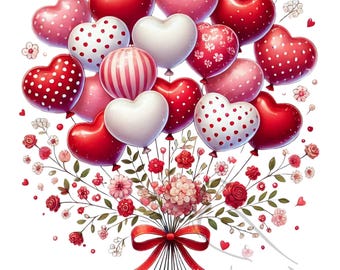 Watercolor Valentine Heart Balloons PNG Clipart (digital Download ...