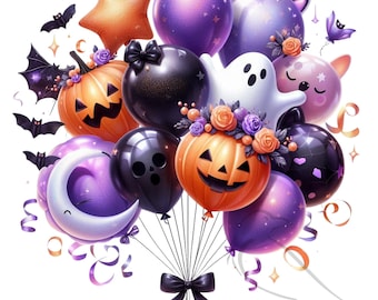 Halloween Balloons Clipart: PNG Images, Transparent Set (Digital Download)