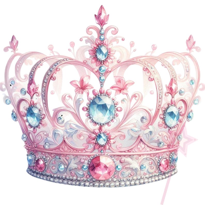 Pink Princess Crown Clipart: Watercolor Tiara PNG Set - Etsy