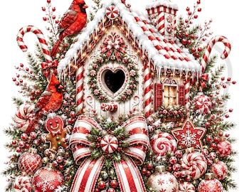 Christmas Cardinal Clipart PNG: Holiday Birdhouse Designs (Set of 11)
