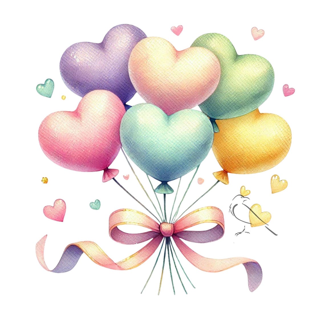 Watercolor Heart Balloons Clipart: Pastel PNG Set (digital Download) - Etsy