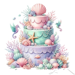 Clipart sirène - sous la mer - anniversaire Png - téléchargement immédiat - clipart enfants - arrière-plans transparents, lot de 21