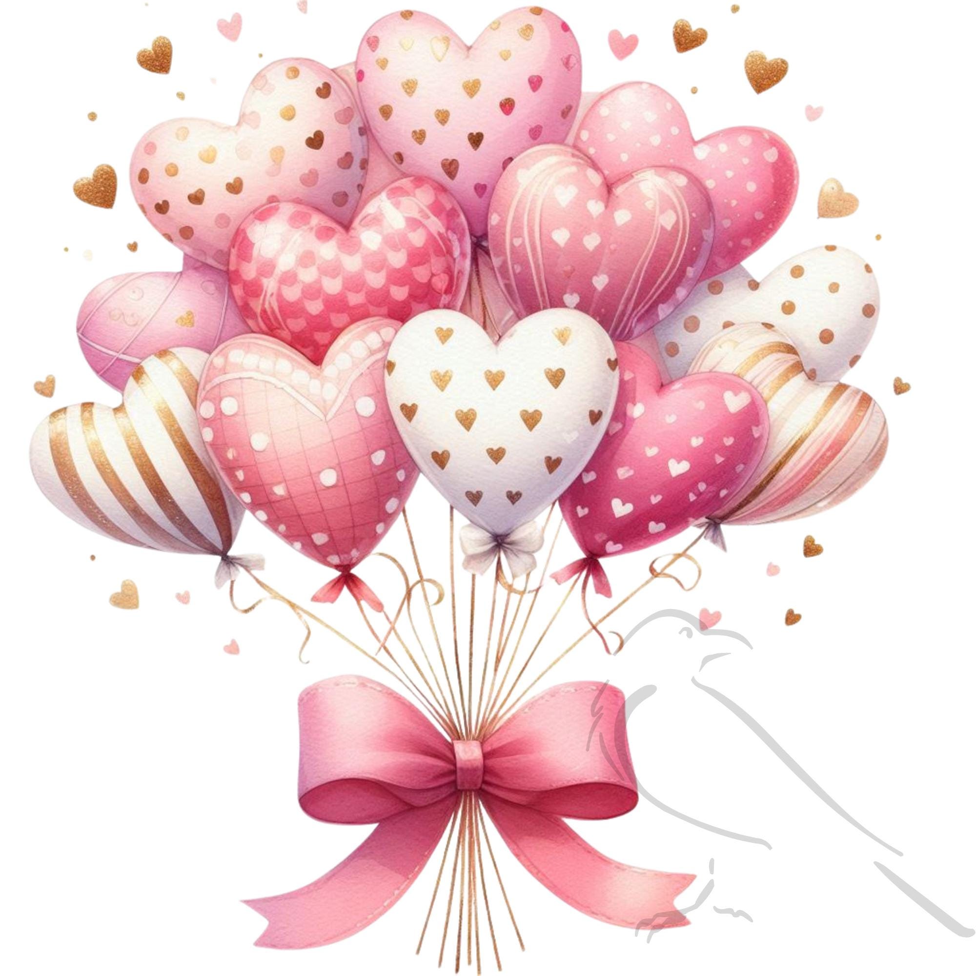 Watercolor Valentine Heart Balloons PNG Clipart (digital Download ...