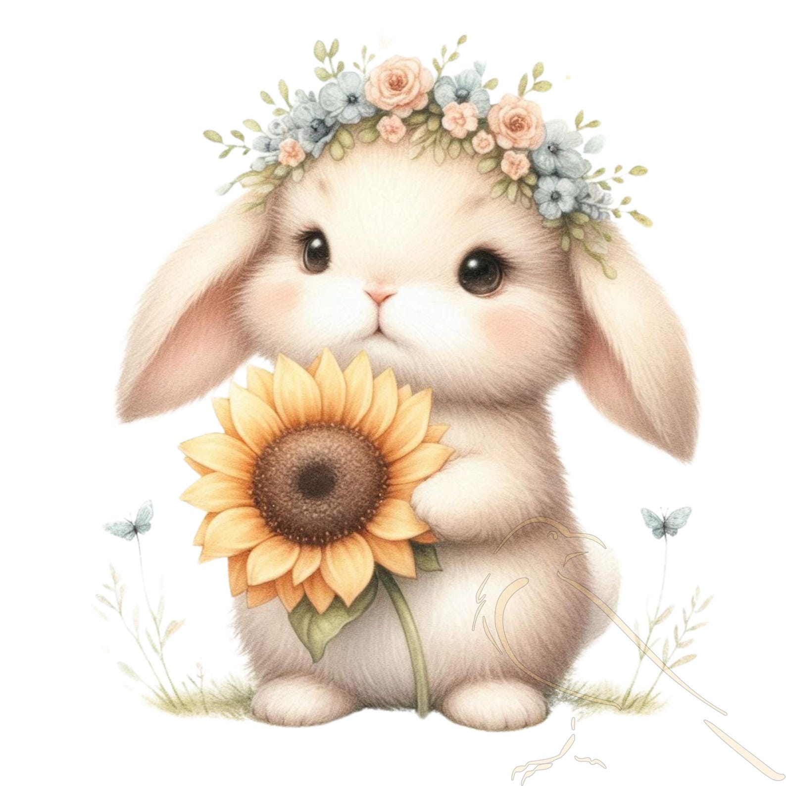 Spring Bunnies Watercolor Clipart, Cute Floral Bunny, - 15 PNG Spring ...
