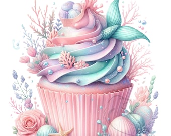 Pastel zeemeermin clipartset – onderzeese png-afbeeldingen (directe download)