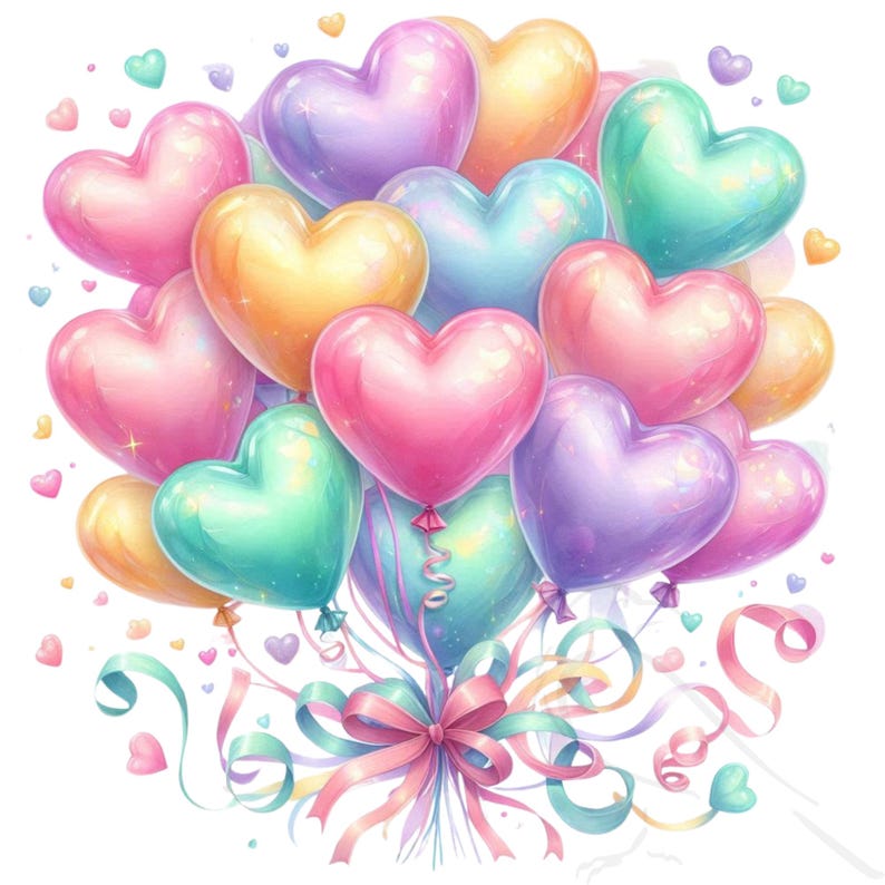 Watercolor Heart Balloons Clipart: Pastel PNG Set (digital Download) - Etsy