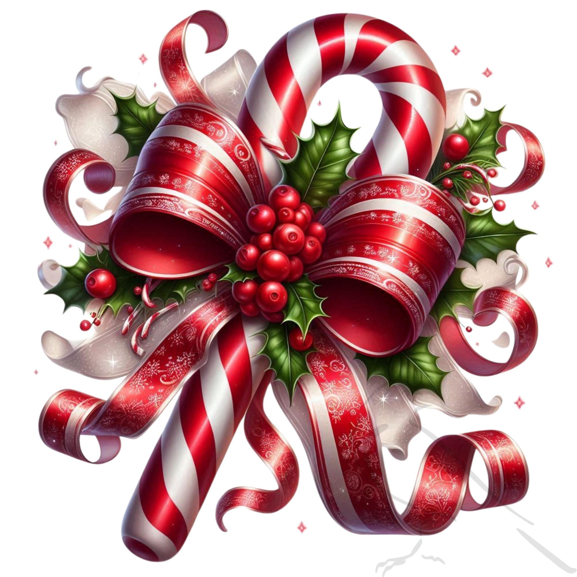 Candy Cane Christmas Clipart: Watercolor PNG Set (digital Download ...
