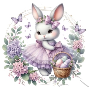 Easter Bunny,  Easter Wreath, Watercolor Flowers Bundle - PNG Clipart Set of 8, 18 High-Quality Commercial Use Transparent