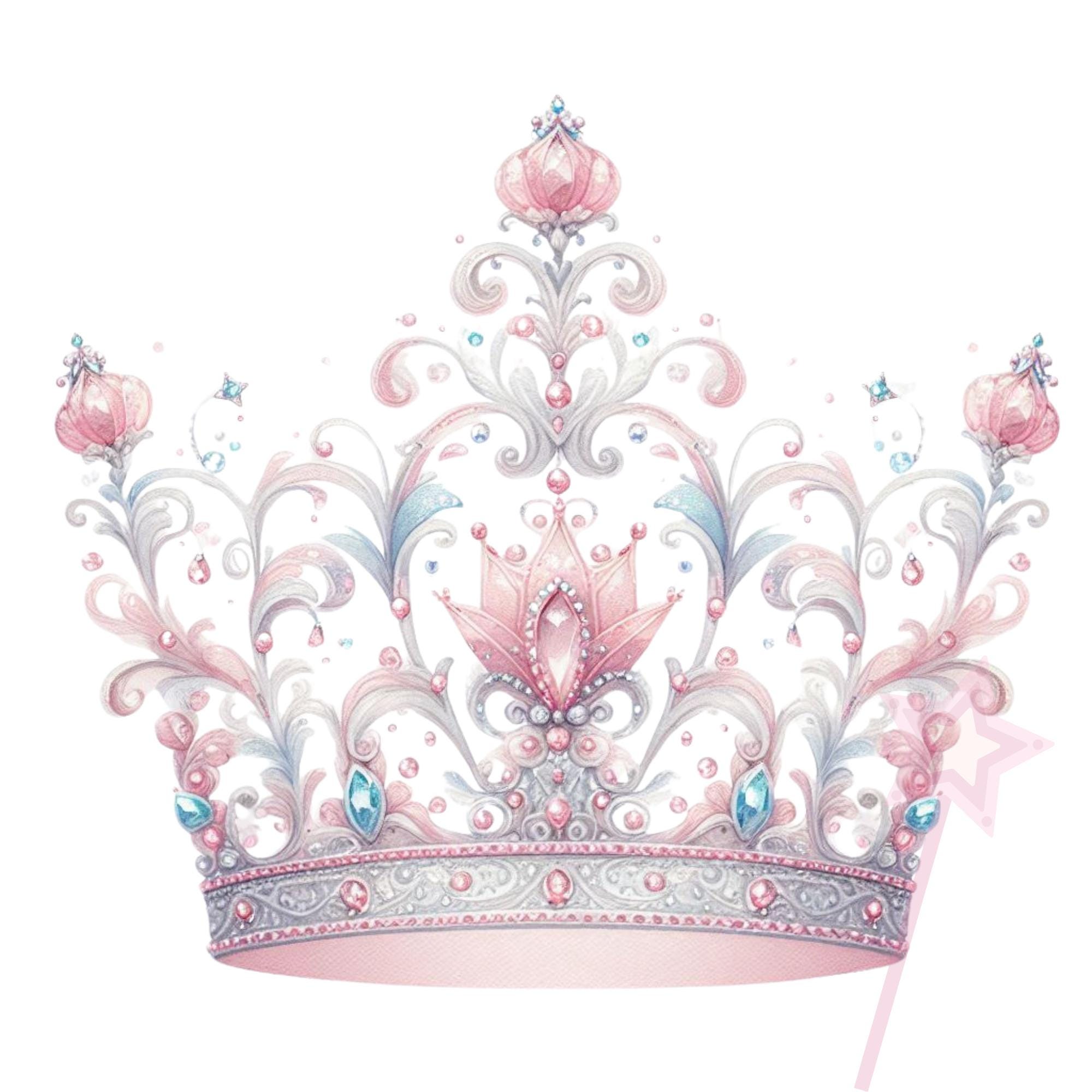 Pink Princess Crown Clipart: Watercolor Tiara PNG Set - Etsy