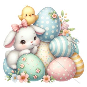 Joyeux lapin de Pâques PNG oeufs de Pâques Clipart lot de 26 - utilisation commerciale transparente de haute qualité