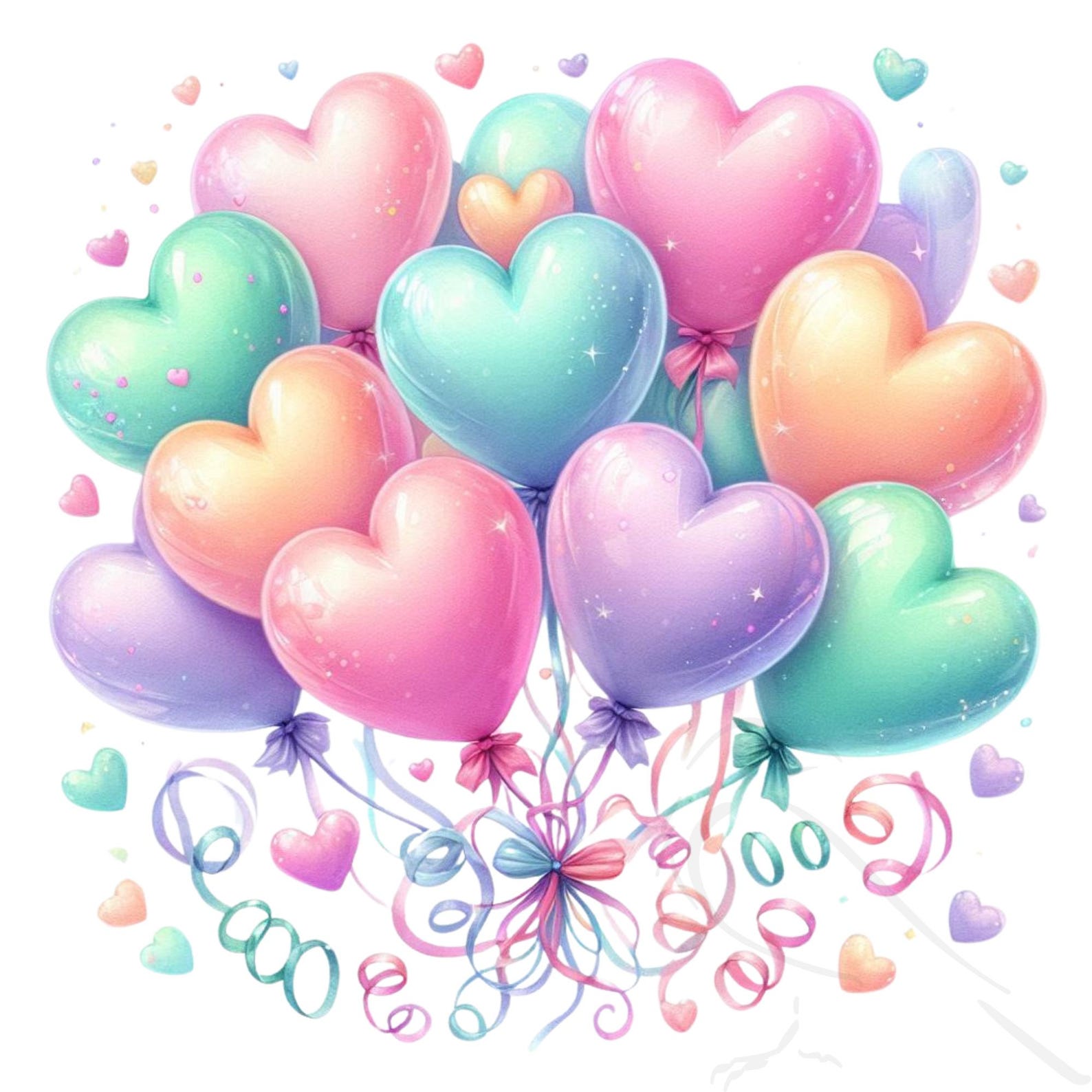 Watercolor Heart Balloons Clipart: Pastel PNG Set (digital Download) - Etsy