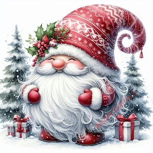 Aquarelle santa gnome, clipart Noël, nain de Noël PNG en téléchargement numérique |  28 Haute qualité