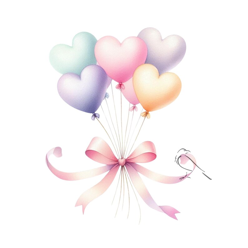 Watercolor Heart Balloons Clipart: Pastel PNG Set (digital Download) - Etsy
