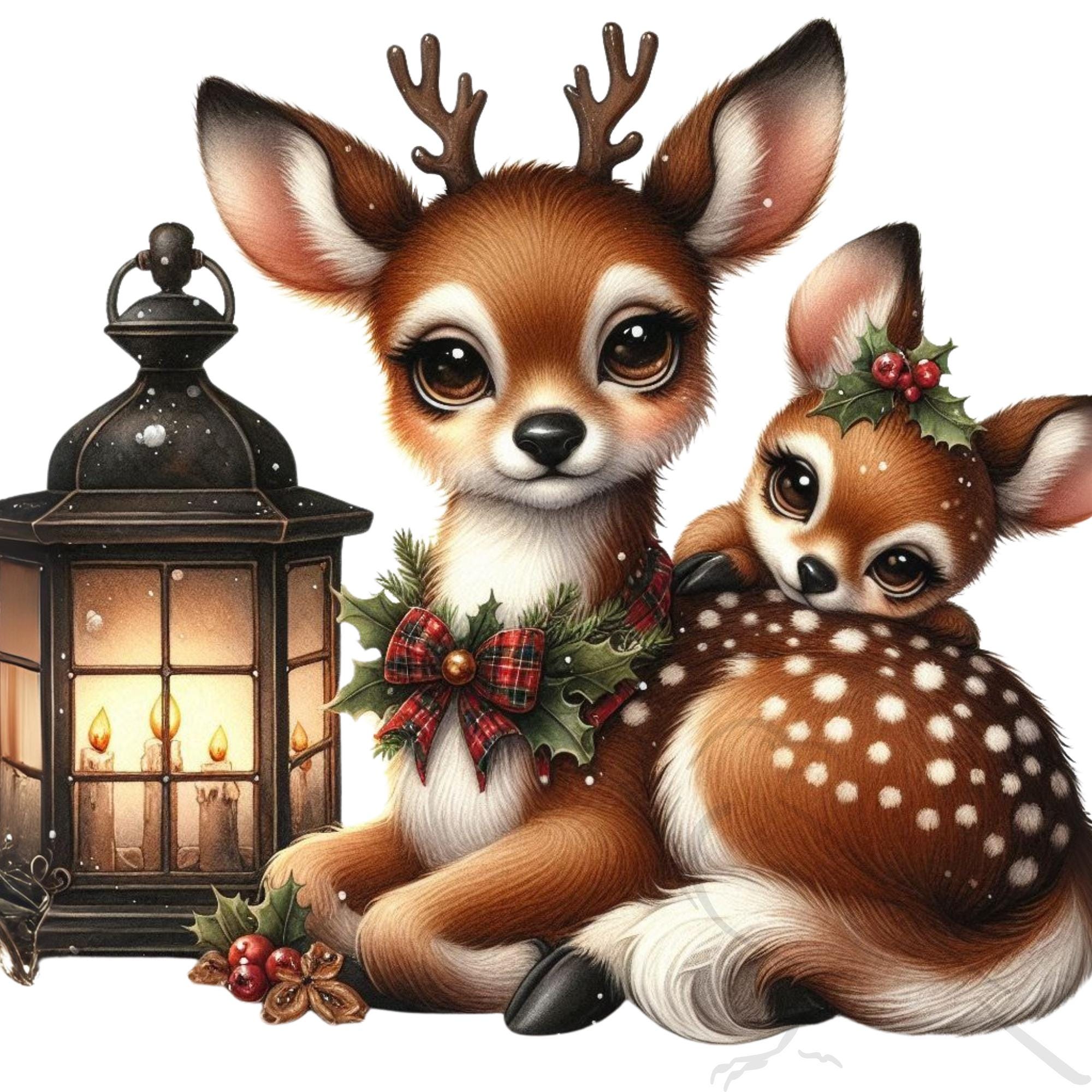 Christmas Reindeer Clipart: Watercolor PNG Illustrations (commercial ...