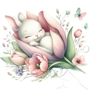 Joyeuses Pâques, lapin de Pâques, aquarelle fleurs Bundle - Clipart PNG lot de 30, utilisation commerciale de haute qualité Transparent