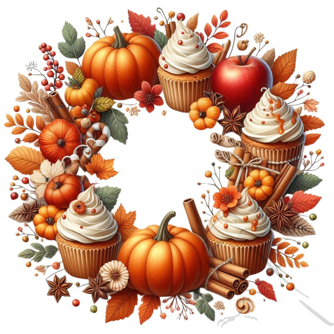 Fall Bakign Fall Baking Wreath Clipart: Autumn PNG Images (digital Download) - Etsy