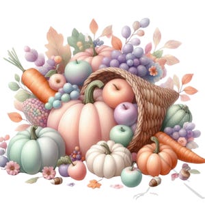 Clipart autunnale, immagini PNG del Ringraziamento, set di 16 PNG Cornucopia trasparenti di alta qualità