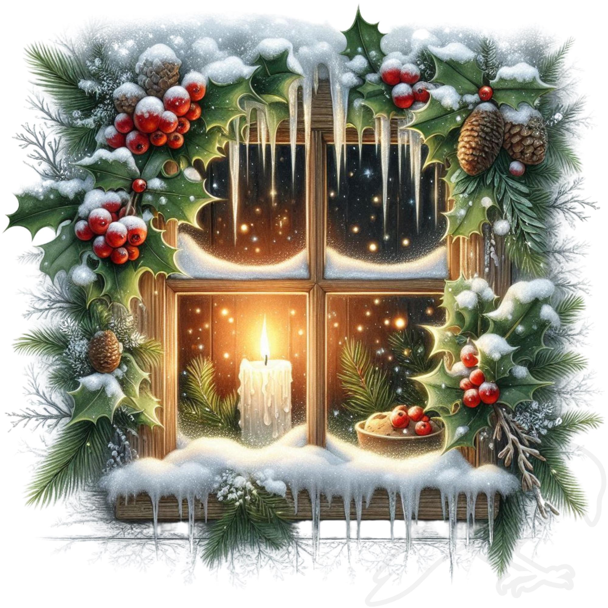 Window Christmas Vector Christmas Window PNG Clipart Set: Holiday Card Designs (digital ...