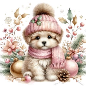 Clipart navideño: Cachorros adorables. 15 imágenes PNG transparentes para diseños y proyectos navideños.