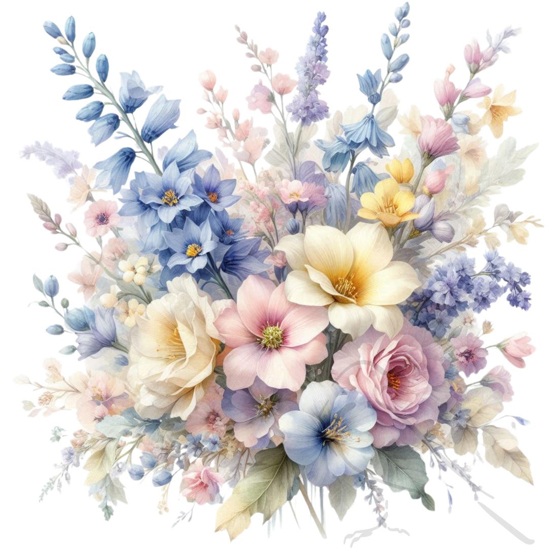 Watercolor Spring Floral Clipart: 27 PNG Flower Set (digital Download ...