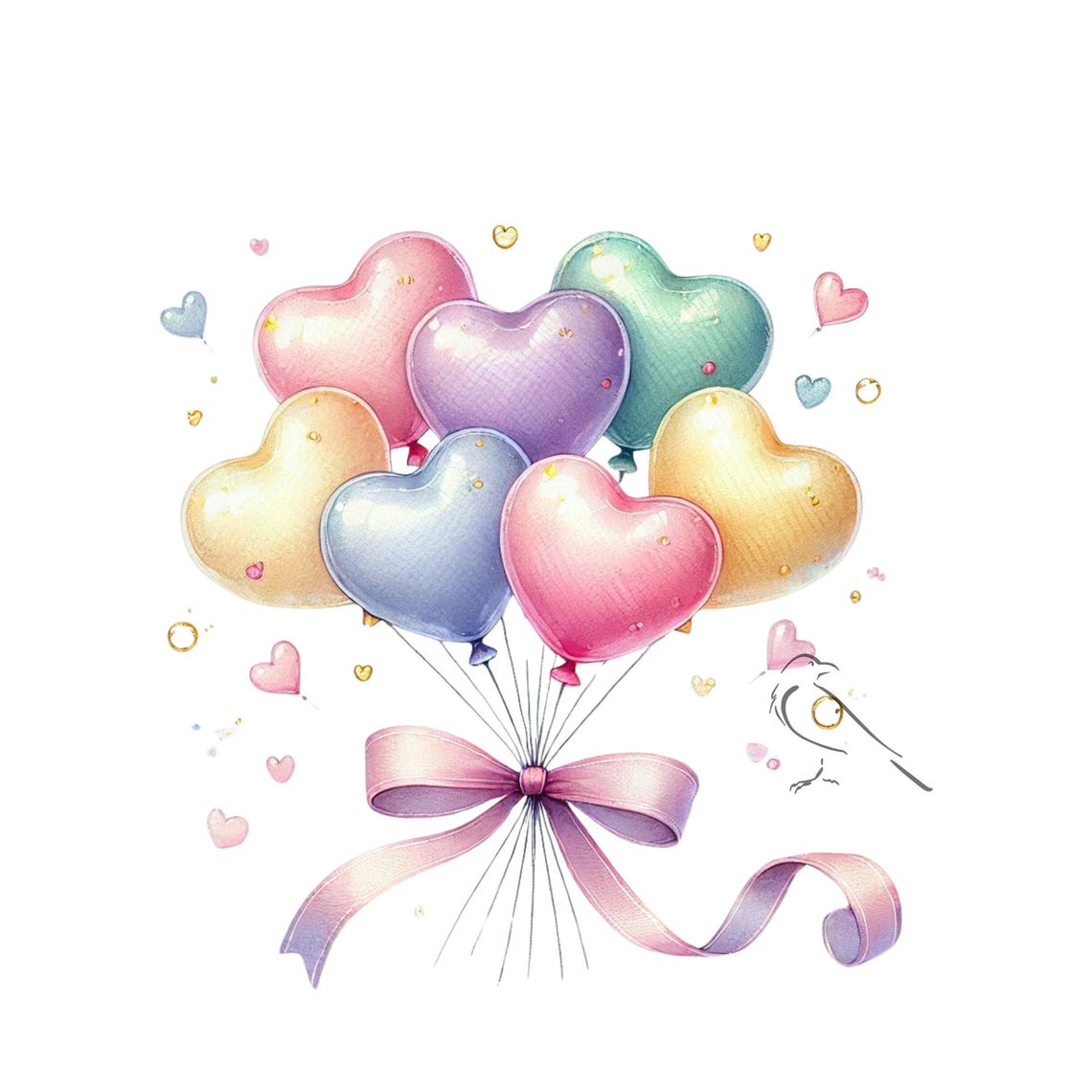 Watercolor Heart Balloons Clipart: Pastel PNG Set (digital Download) - Etsy
