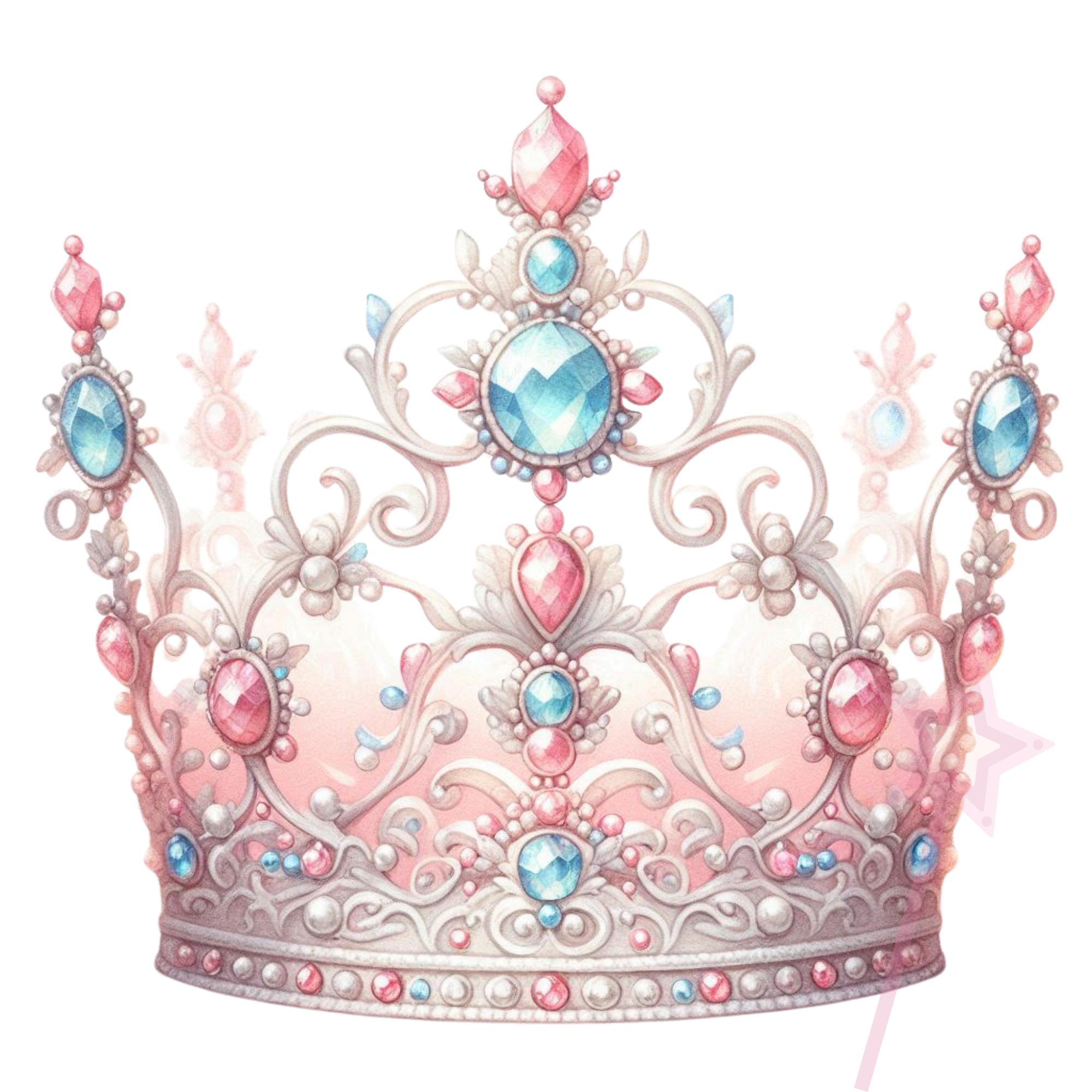 Pink Princess Crown Clipart: Watercolor Tiara PNG Set - Etsy