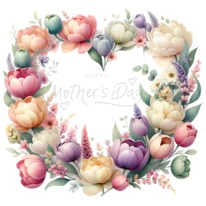 Joyeuse fête des mères, coeur floral, célébration de l'amour et de la gratitude, belle tulipe design 14 PNG transparents