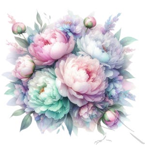 Floral Clipart, Pfingstrose Clipart Bundle - 33 florale Designs für Hochzeiten & kommerzielle Nutzung, digitaler Download mit transparentem Hintergrund