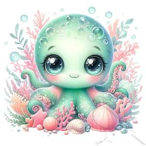 Zee-octopus - Under the Sea - png - direct downloaden - kinderen clipart - transparante achtergronden set van 15