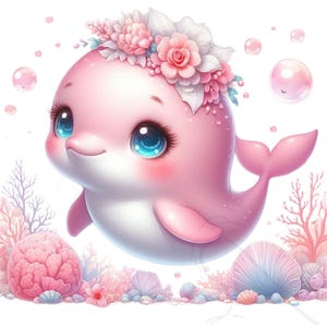 Dauphin rose - sous la mer - png - téléchargement immédiat - clipart enfants - arrière-plans transparents lot de 15