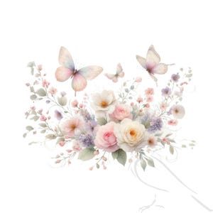 Elegant Floral Clipart PNG Set: Transparent Crafting Graphics image 8