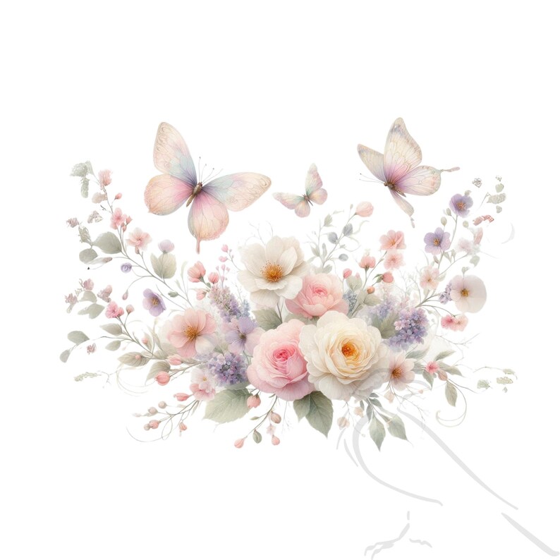 Elegant Floral Clipart PNG Set: Transparent Crafting Graphics image 8