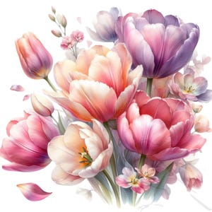 Floral Clipart, Spring Tulips, - Watercolor floral png - Watercolor flowers png - Spring flowers - Set of 29, Transparent