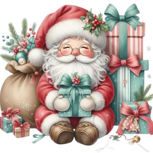 Christmas Clipart, Santa Clause PNG, North Pole, Watercolor Christmas, 47 High Resolution,