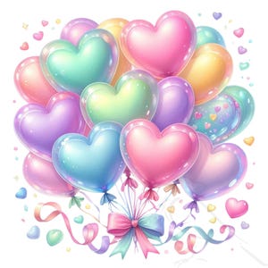 Aquarelle de coeurs PNG - Clipart ballons coeurs pastels transparents, lot de 12 fond transparent
