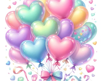 Watercolor Valentine Heart Balloons PNG Clipart (digital Download ...