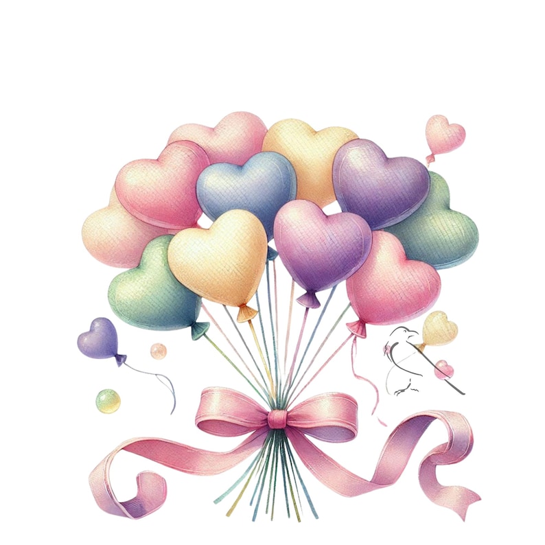 Watercolor Heart Balloons Clipart: Pastel PNG Set (digital Download) - Etsy