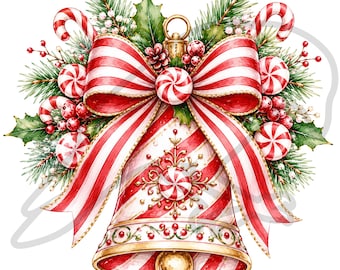 Christmas Clipart, Festive Bell PNG  Holiday Clipart,  Set of 20 Transparent Background