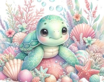 Sea Turtle -  Under the sea  Png - Transparent backgrounds set of 15