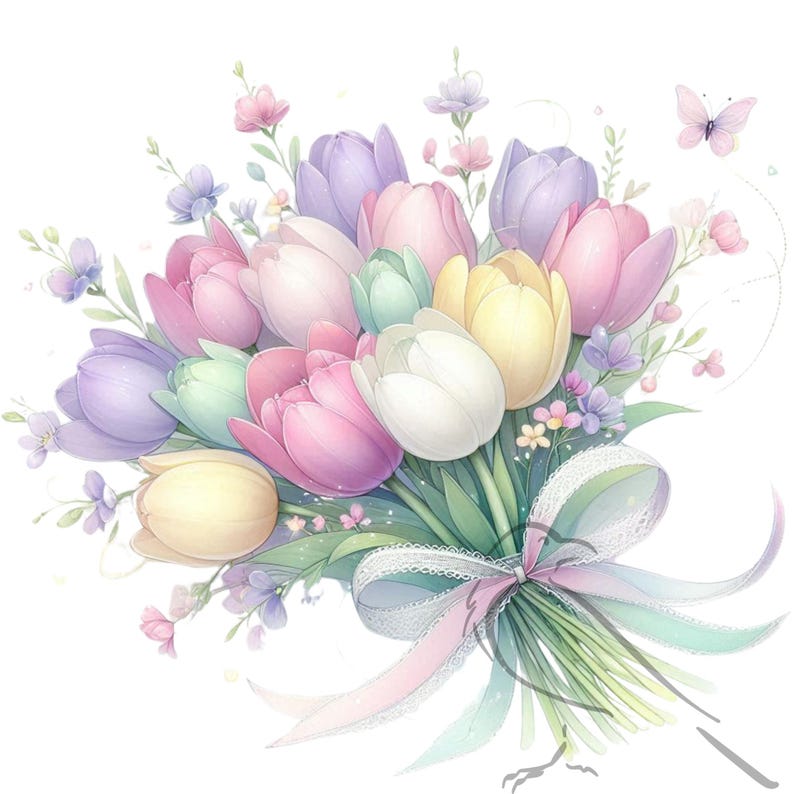Watercolor Tulips Clipart: Spring Floral PNG Set (29 Files) (digital ...