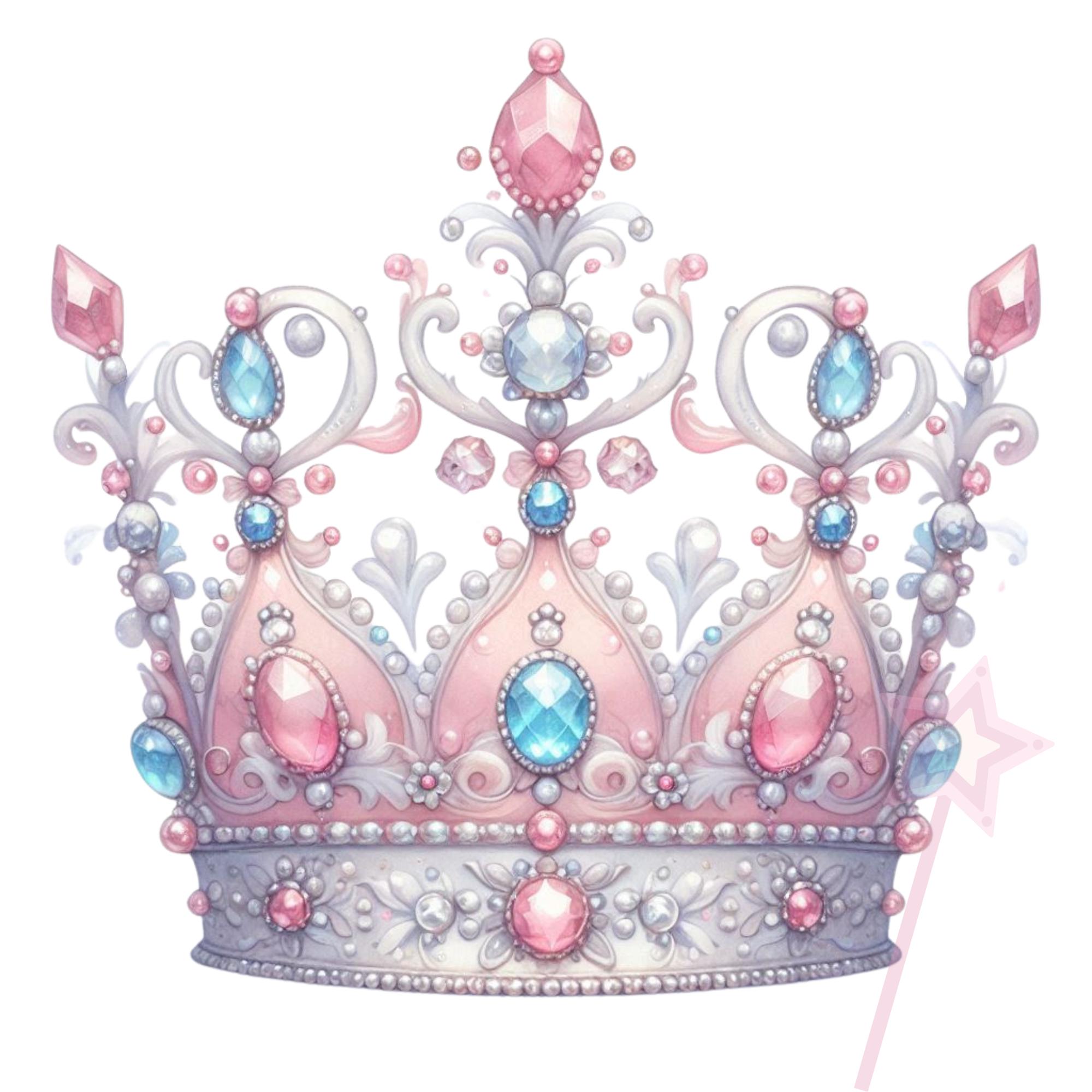 Pink Princess Crown Clipart: Watercolor Tiara PNG Set - Etsy