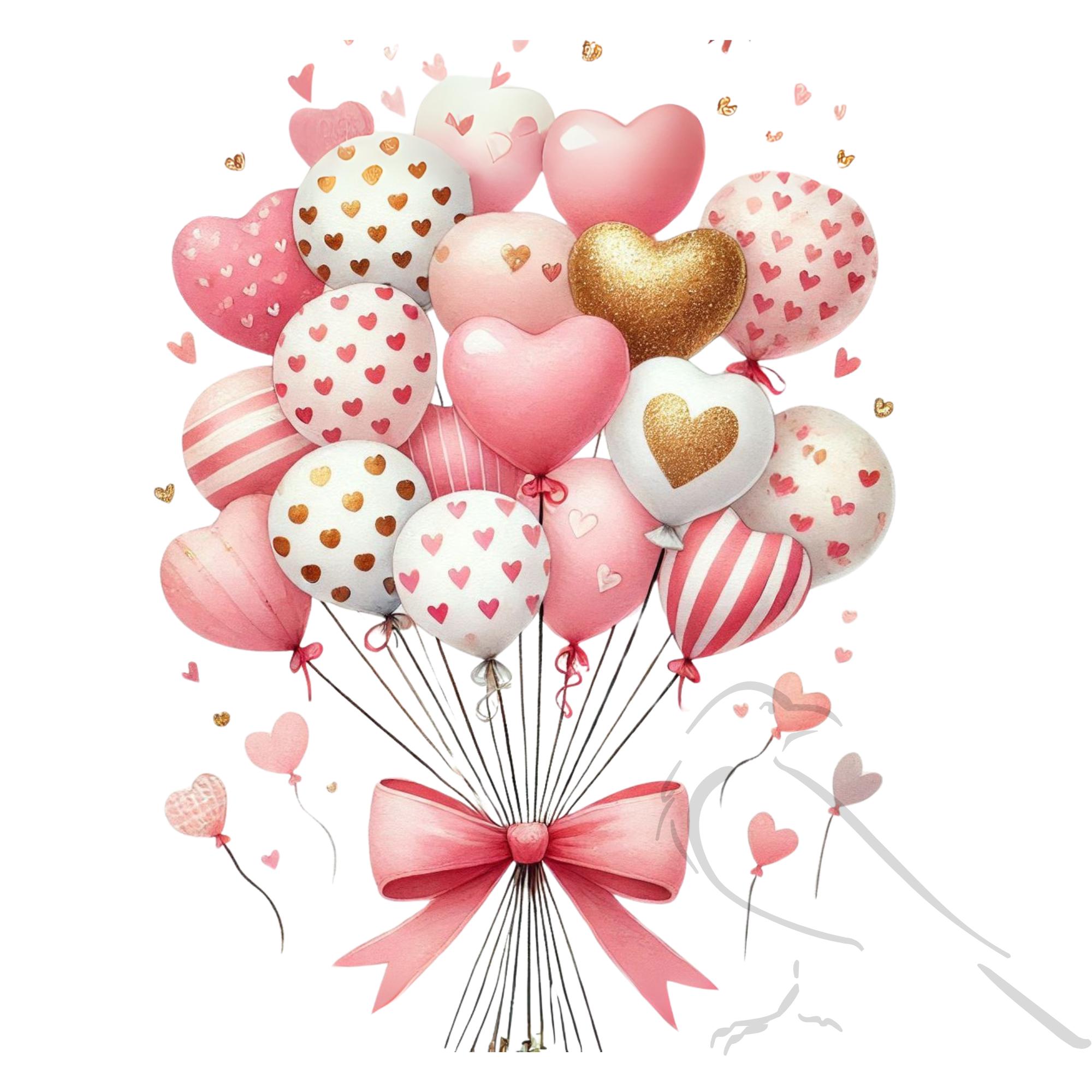 Watercolor Valentine Heart Balloons PNG Clipart (digital Download ...