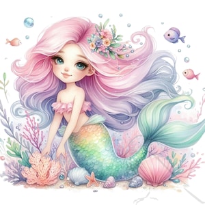 Meerjungfrau Clipart - Unter dem Meer - Png - Instant Download - Kinder Clipart - Transparente Hintergründe