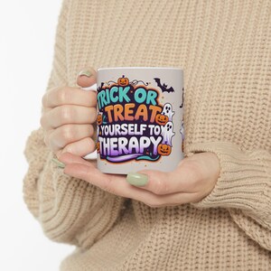 Halloween Ceramic Mug: Trick or Treat Ghosts & Pumpkins