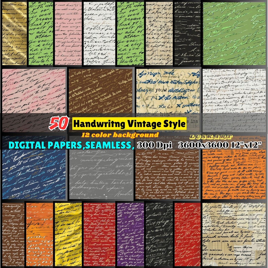 50 Vintage Seamless Handwriting Set, Old Background Size 12x12 Color ...